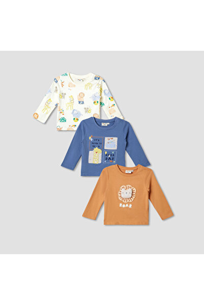 Juniors تي شيرت بطبعة حيوانات بأكمام طويلة - مجموعة من 3 قطع