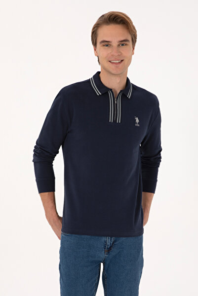 U.S. Polo Assn. سويت شيرت رجالي مريح بنصف سحاب ولون كحلي 50308927-VR033