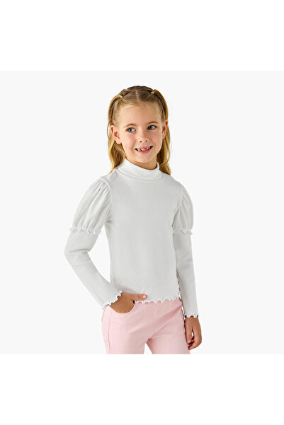 Juniors Ribbed Turtleneck Top with Long Sleeves
