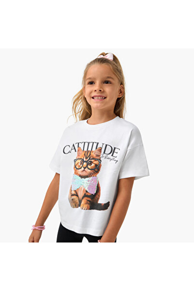 Juniors تي شيرت مزين بالترتر بأكمام قصيرة