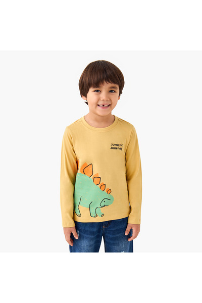 Juniors تي شيرت برقبة دائرية للأولاد بطبعة ديناصور - قطن - أكمام طويلة
