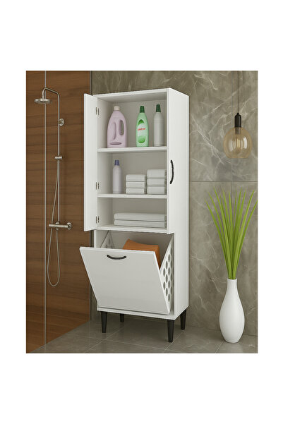 Bygolden Kirli Çamaşır Sepetli 2 Kapaklı Çok Amaçlı Dolap Siyah