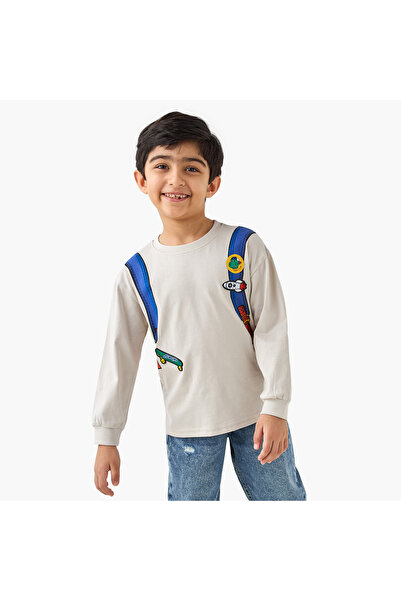 Juniors Backpack Print T-shirt with Long Sleeves
