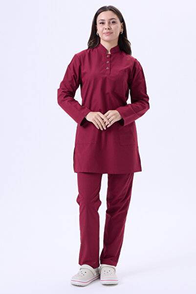 3K Medikal İş Elbiseleri Bordo Terikoton Tesettür Kadın Doktor ve Hemşire For...