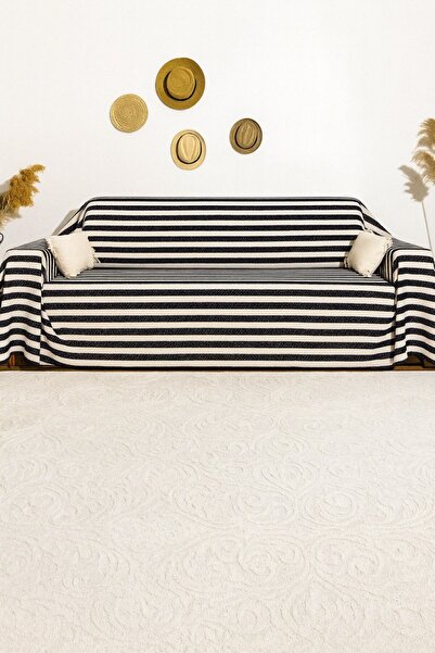 Ersperto Husa de scaun din in natural cu dungi 170x350Cm