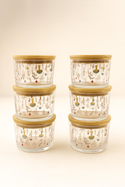 Fhilli Vetro - Set of 6 Glass Breakfast Bowls with Bamboo Lids 220 Cc