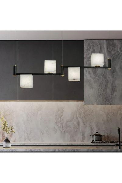 RONİSU AYDINLATMA Liora Mermer Sıralı Avize – Modern Siyah Gövdeli, Küp Forml...