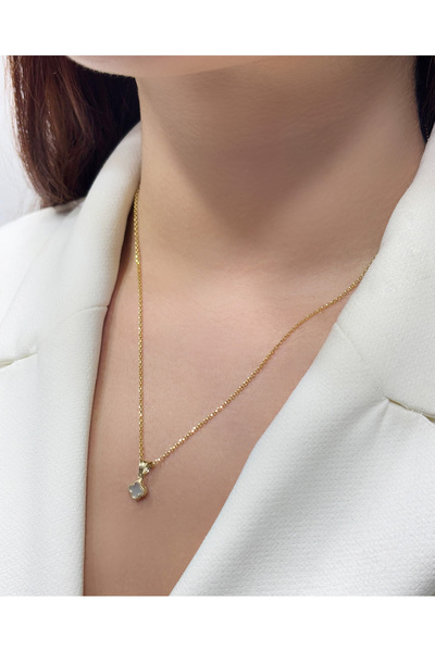 DİAMİNE PIRLANTA 14 Ayar Altın Doç Zincir Mini Beyaz Yonca Kolye