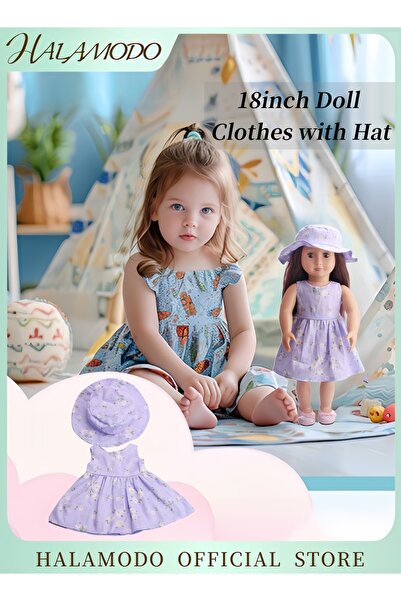 HALAMODO ملابس دمية مقاس 18 بوصة مع قبعة، فستان بدون أكمام، فستان صيفي للشاطئ...