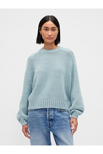 GAP Kadın Açık Mavi Relaxed Yaka Bisiklet Yaka Kazak