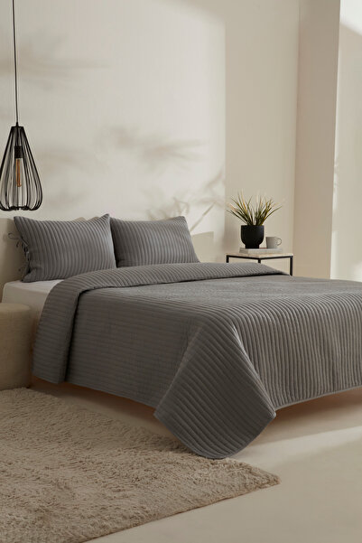 Karaca Home طقم مفرش سرير مزدوج باللون الرمادي من إيلي