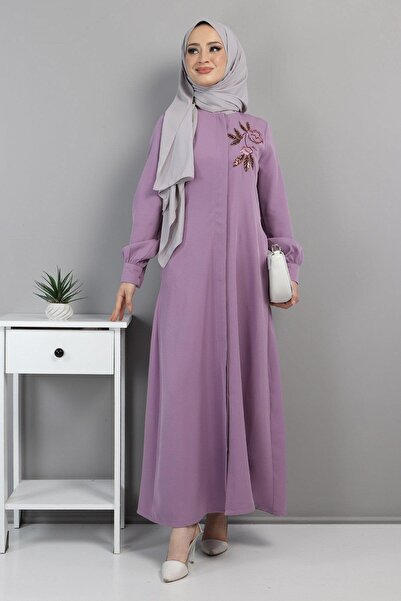 Missvalle Embroidered Hijab Ferace Lilac 10773