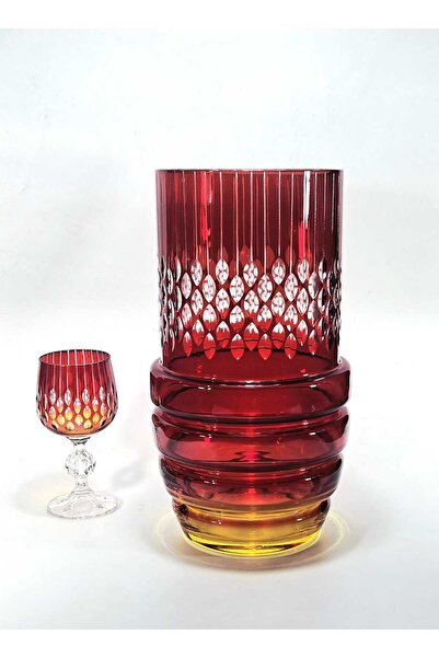 Kristal Market مزهرية زخرفية مصنوعة يدويًا من الكريستال بنمط بوهيمي مزخرف مع كأس هدية