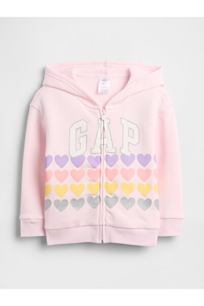 GAP Kız Bebek Pembe Logo Fermuarlı Sweatshirt