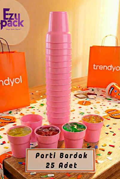 Ezupack 25'li 180 cc Pembe Renk LÜX SERT PLASTİK Parti Bardak Doğum Günü Sunu...