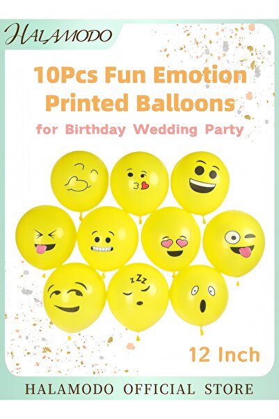 HALAMODO 10-Piece Smiley Face Emoji Balloons Set Fun Yellow Birthday Party De...