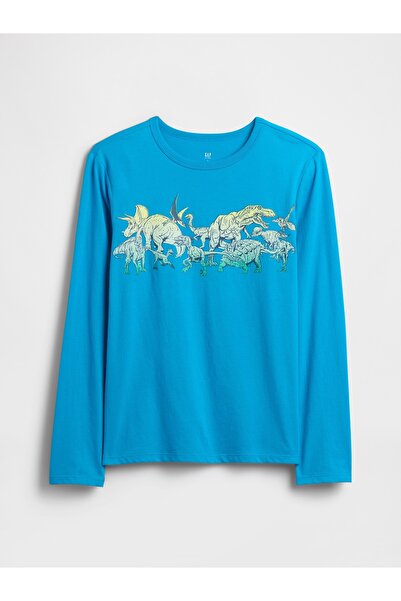 GAP Erkek Çocuk Açık Mavi Grafik Baskılı T-Shirt