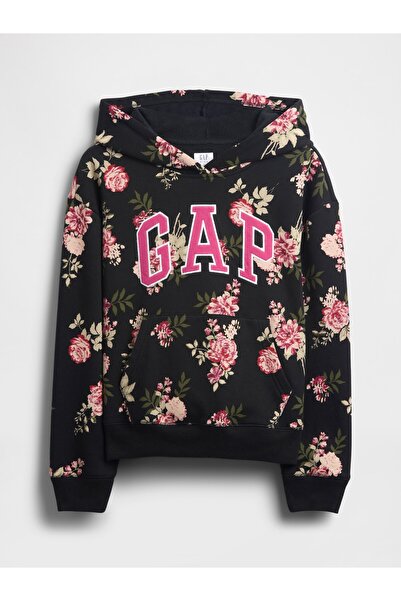 GAP Kız Çocuk Siyah Relaxed Logo Sweatshirt