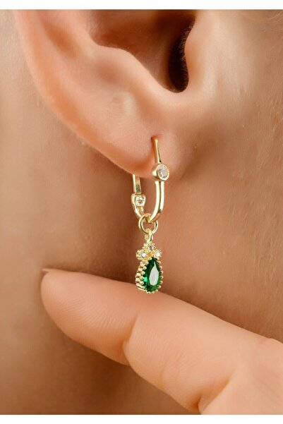 Çgk Çiğdem Gürel Kuyumculuk 22 Ayar Altın Zümrüt Yeşili Damla Taşlı Sallantıl...