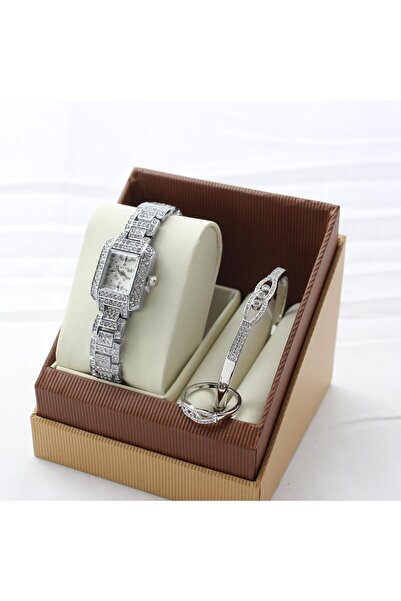 rovan طقم مجوهرات نسائي فخم: ساعة يد، سوار، وخاتم مرصعين بالكريستال. أناقة وبريق آسران لهدية لا تُنسى
