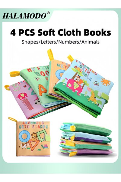 HALAMODO مجموعة كتب قماشية للأطفال مكونة من 4 قطع، كتب استحمام من قماش ناعم و...