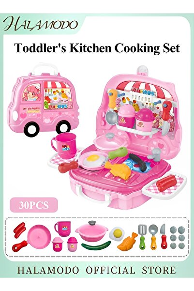 HALAMODO مجموعة أدوات مطبخ مكونة من 30 قطعة للأطفال الصغار، تتضمن ألعاب مطبخ، ومجموعة ألعاب فواكه وخضراوات وشاي، وألعاب تنمية المهارات في مرحلة الطفولة المبكرة.