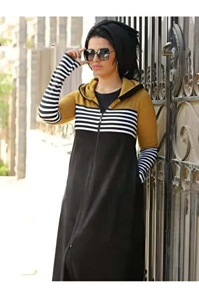 SWAN.AE Winter, Dress, Striped, Capuche, side pockets, Brushed wool & Suede, ...