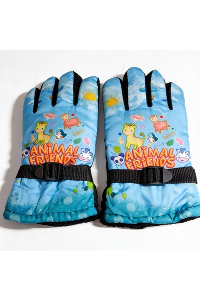POKUT Sevimli Hayvanlar Desenli Su Geçirmez Çocuk Kar Eldiveni - İçi Polar - ...
