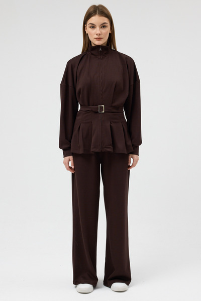 zitex طقم ملابس علوي وسفلي من قماش المودال مع حزام مطوي عند الخصر