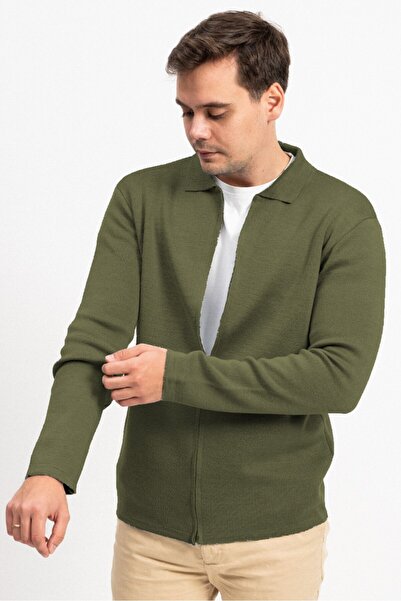 F&K Чоловічий трикотажний кардиган з коміром-поло та застібкою-блискавкою