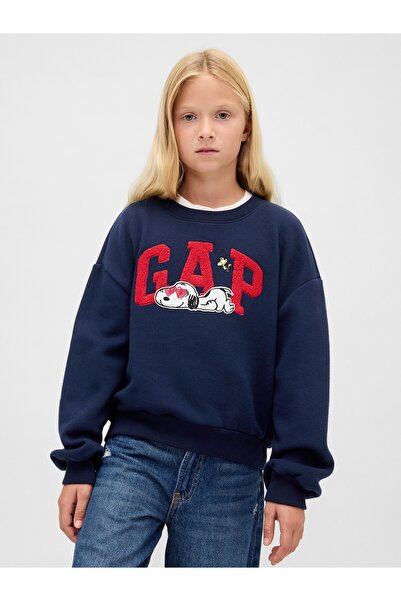 GAP Kız Çocuk Lacivert VintageSoft Snoopy Logo Sweatshirt