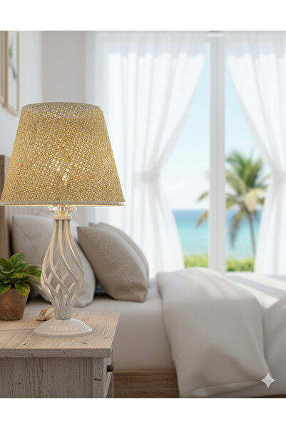 Decodelight White Rustic Twisted Stone Metal Leg 25' Hazeran and Wicker Fabri...