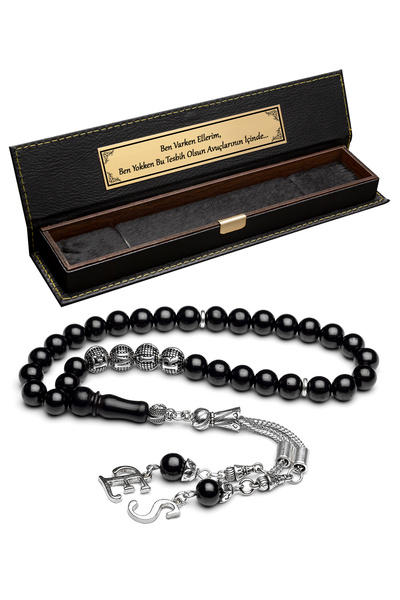 OTTOTESBİH Erkek Hediyelik Harf Püsküllü Oltu Tesbih, Isimli Tespih Siyah