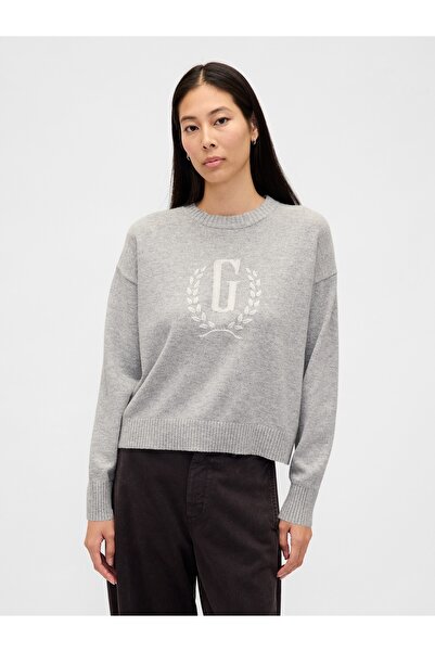 GAP Kadın Gri Logo Intarsia Kazak