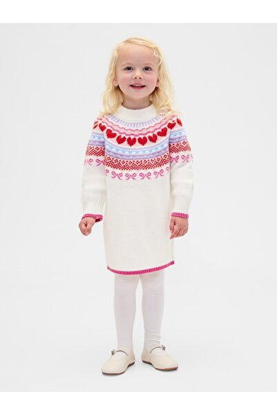 GAP Kız Bebek Kırık Beyaz Fair Isle Triko Elbise