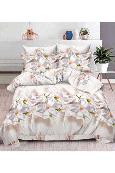 trendyhome Double Bed Linen, 6 PIECES, Satin Cotton, 3D, Floral Pattern, B60-04