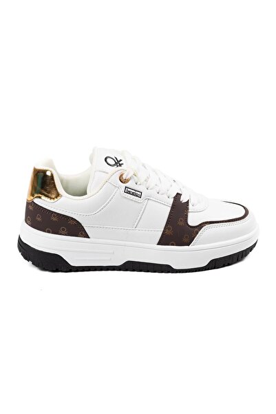 Benetton White Women's Sneakers with Gold Detail