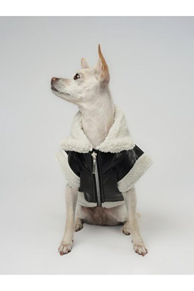 joyline Zippered Fur Leather Dog Outfit Black Small