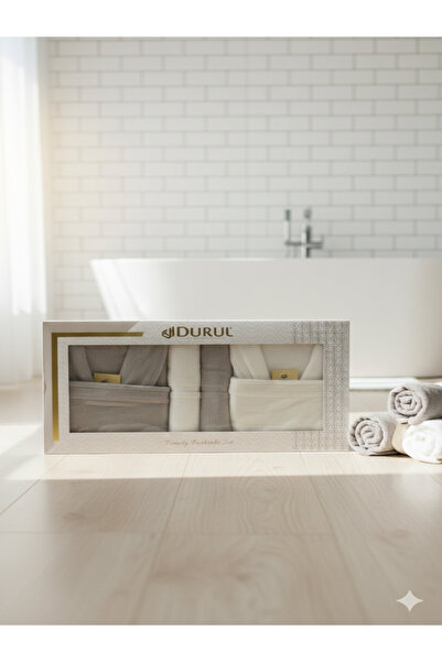 Durul Lüks Pamuklu Aile Bornoz Seti Çeyizlik Banyo İçin Sabunlu Bornoz Havlu Seti 8 Parça