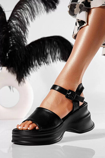 Zaira Sandale cu platforma dama negre din piele ecologica Adena #21301