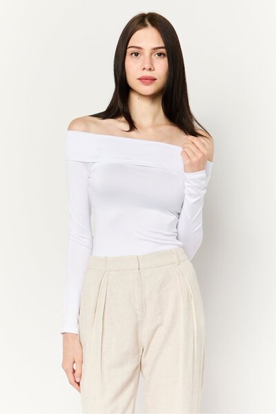 Don't Call Me Jennyfer Women Solid Long Sleeve Bodysuit, White