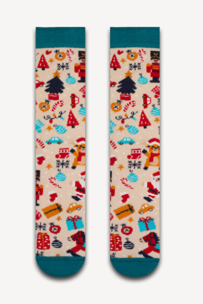 Neşeli Çoraplar Beyaz Yeni Yıl Süsleri Havlu Çorap