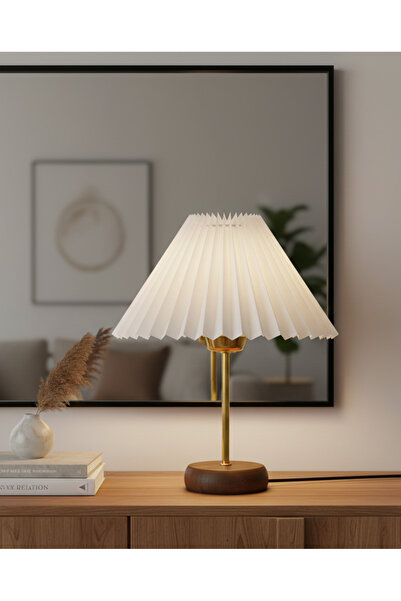 Decodelight Bambu Tabanlı Modern Gold Metal Ayaklı 22'lik Pileli Beyaz Kumaş ...