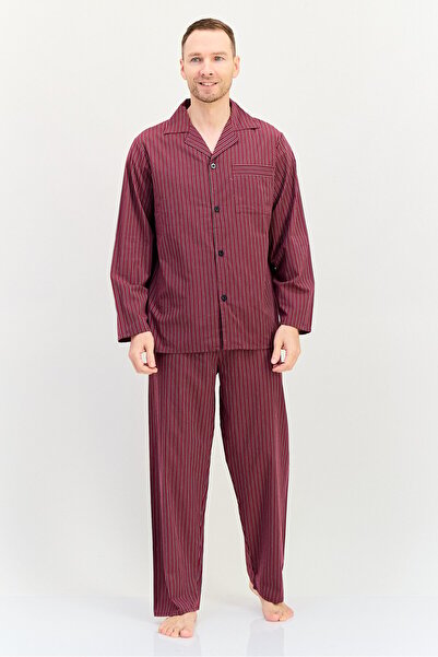 English Laundry طقم بيجاما رجالي من قطعتين، قميص وبنطال مخطط، أحمر