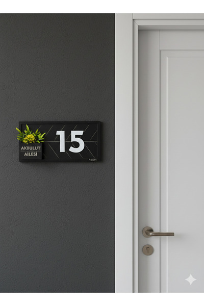 Amorf Design Kişiye Özel Siyah Kapı Süsü Kapı Numarası 30x15cm
