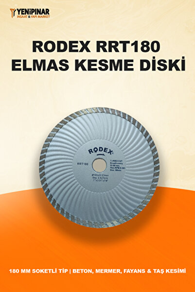 Rodex RRT180 Elmas Kesme Diski – 180 mm Soketli Tip | Beton, Mermer, Fayans &...