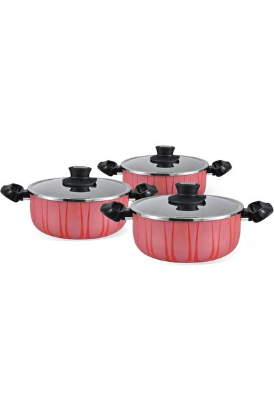 MISTERCOOK طقم أواني طهي من الفولاذ المقاوم للصدأ الأحمر مكون من 6 قطع، مقاوم للحرارة، وخالٍ من مادة PTFE وPFOA