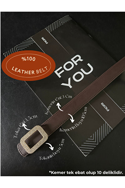 Fiori Genuine Curved Square Buckle Stone Women's Belt, Trouser Belt, Coat Belt, Dress Belt