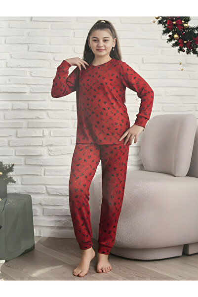 ELİTOL Girls' Christmas Concept Luxury Thermal 100% Cotton Pajama Set