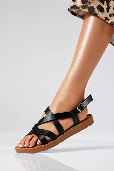 Zaira Sandale cu talpa joasa dama negre din piele ecologica Ruth #22377 - 37